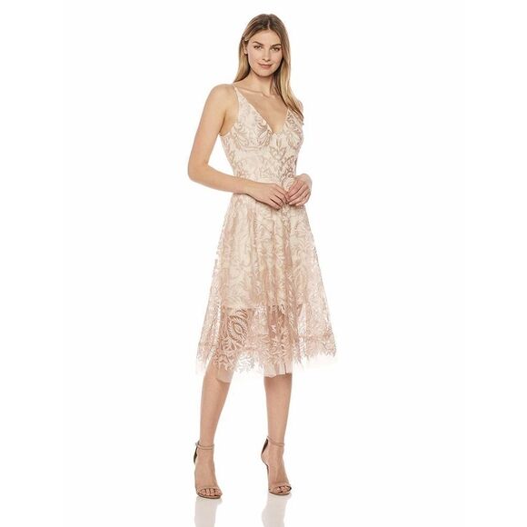 New! XSCAPE Women's Floral Embroidered Fit & Flare Dress Size 10 Color Blush - Picture 1 of 8